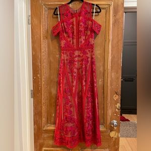 Marchesa Notte Dress, Red Lace, Tea Length, size 4